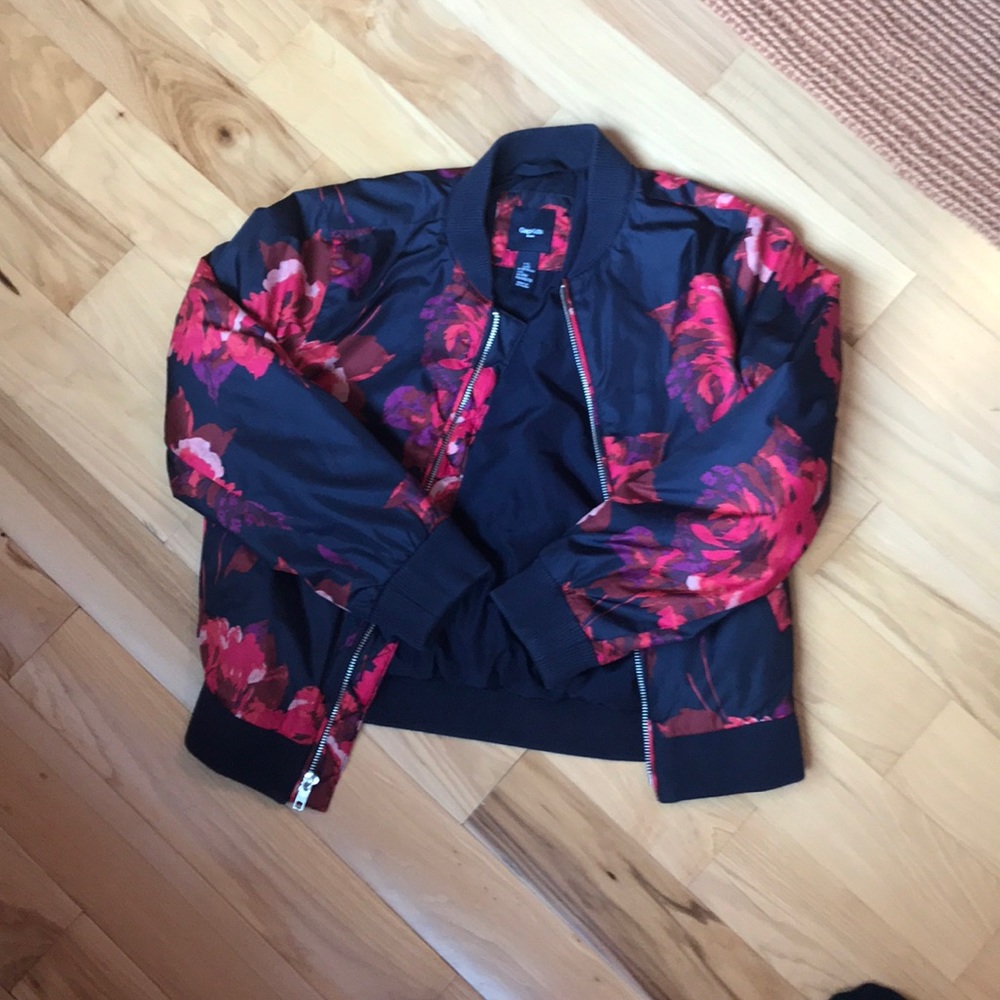 Gap kids navy blue and red rose bomber jacket coat